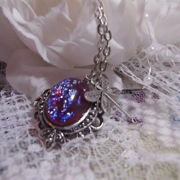 DRAGONS BREATH FIRE OPAL STONE NECKLACE DRAGONFLY - Picture 12 of 12
